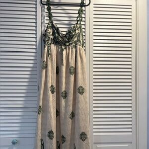 Elegant Cream and Green Maxi Dress